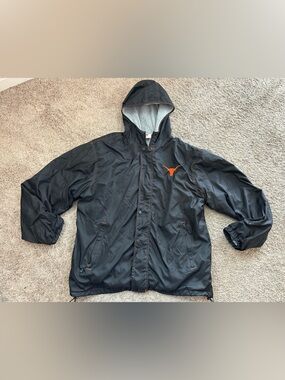 Men's Black Hooded Windbreaker with Orange Longhorn Logo
